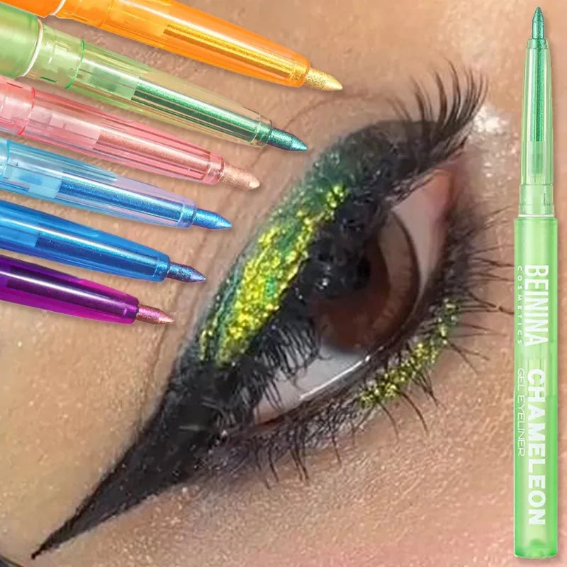 Shiny Chameleon Yellow Eyeliner Gel Pen Metallic Eyeshadow Multicolor Eye Liner Pearlescent Polarized Inner Eyes Pigment Makeup Zpaxo
