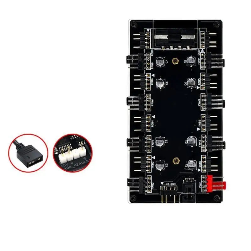 652F PWM 5V 3Pin ARGB with Power 2-in-1 Hub 8-Way Fan Adapter Zpaxo