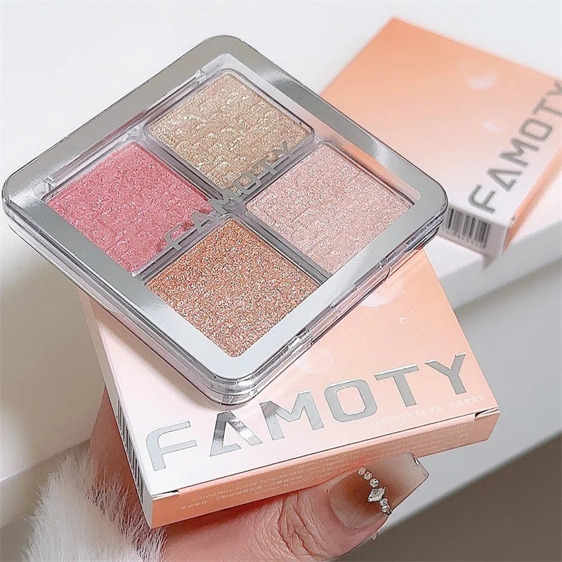 4 Face Highlighter Powder Palette Glitter Shimmer Natural Gloss