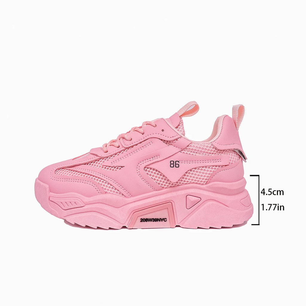 Women Casual Sneakers Thick Sole Breathable Tennis Shoes Women Lace-up New Fashion Outdoors Walking Shoes Trend Couple Sneakers Zpaxo Pink 41