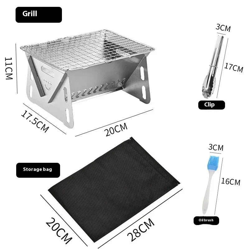 New Mini Outdoor Folding Barbecue Stove Stainless Steel Convenient Card Type Firewood Stove Barbecue Grills Rack Household Stove Zpaxo Stove brush clip set