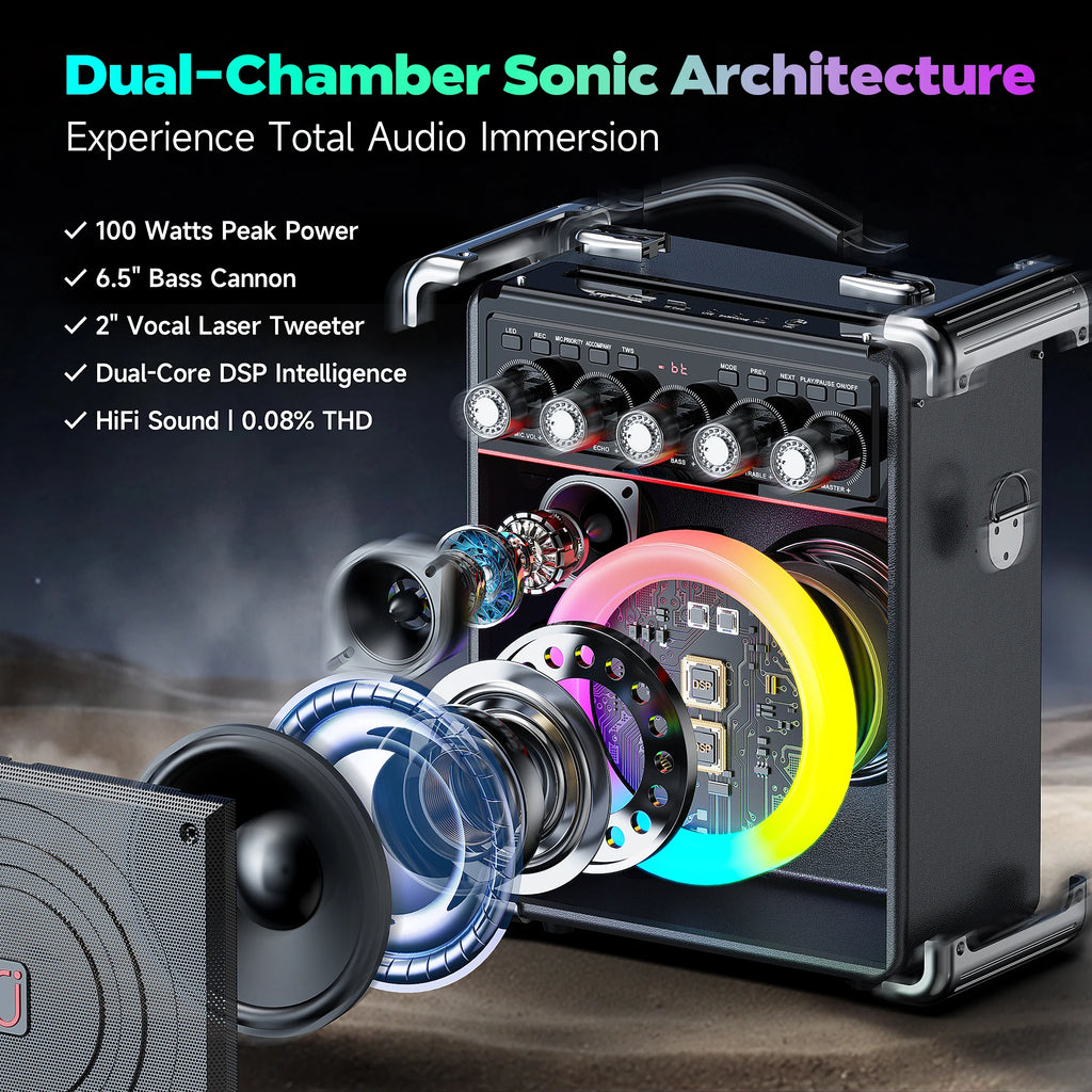 TX05 Karaoke Machine 2 Wireless Microphones Portable System Speaker