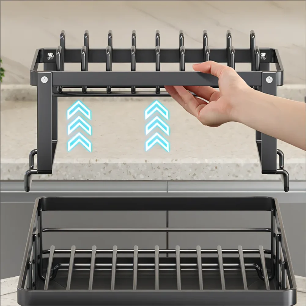 Stainless Steel Dish Drying Rack Adjustable Kitchen Plates Organizer with Drainboard Over Sink Plate Drainer Storage Organizer Zpaxo