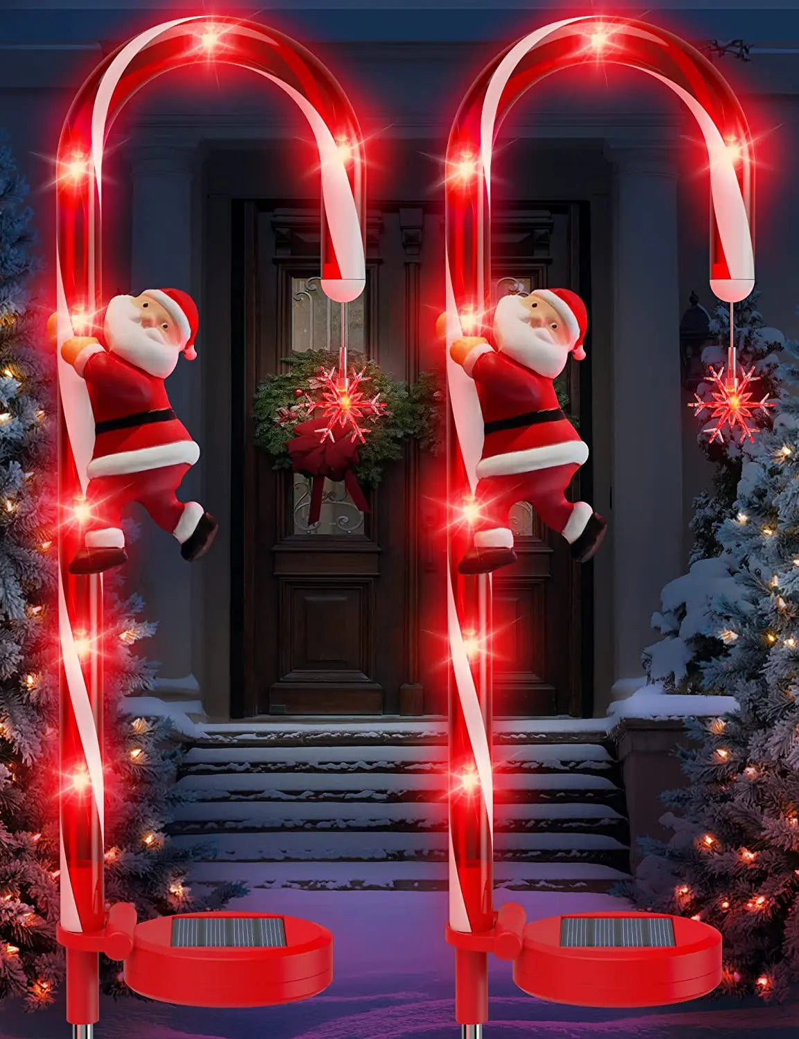 Solar Light Candy Cane Lamp Snowflower Santa Claus Outdoor Waterproof Zpaxo Red 2 pcs