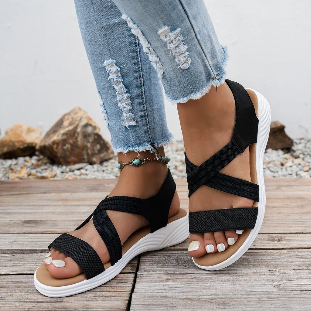 Women Sandals Trend Anti-slip Wear-resistant Shoes Fashion Solid Soft Zpaxo black 38