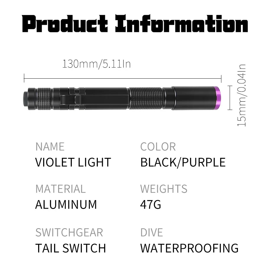 UV Flashlight 395nm – Portable Aluminum Alloy UV LED Torch