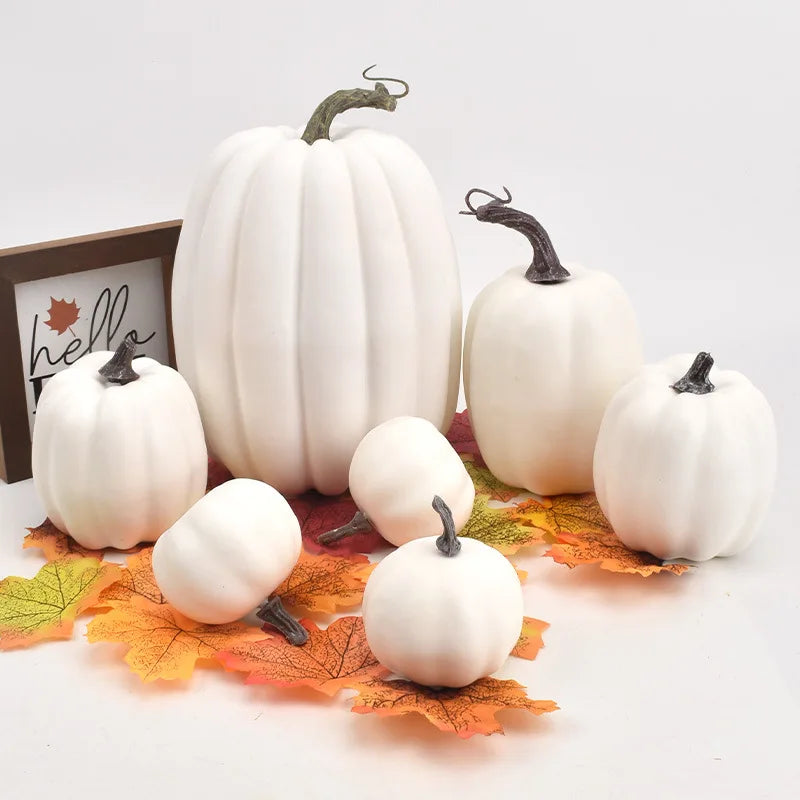 7-Piece Artificial White Yellow Pumpkin Fall Halloween Home Decor