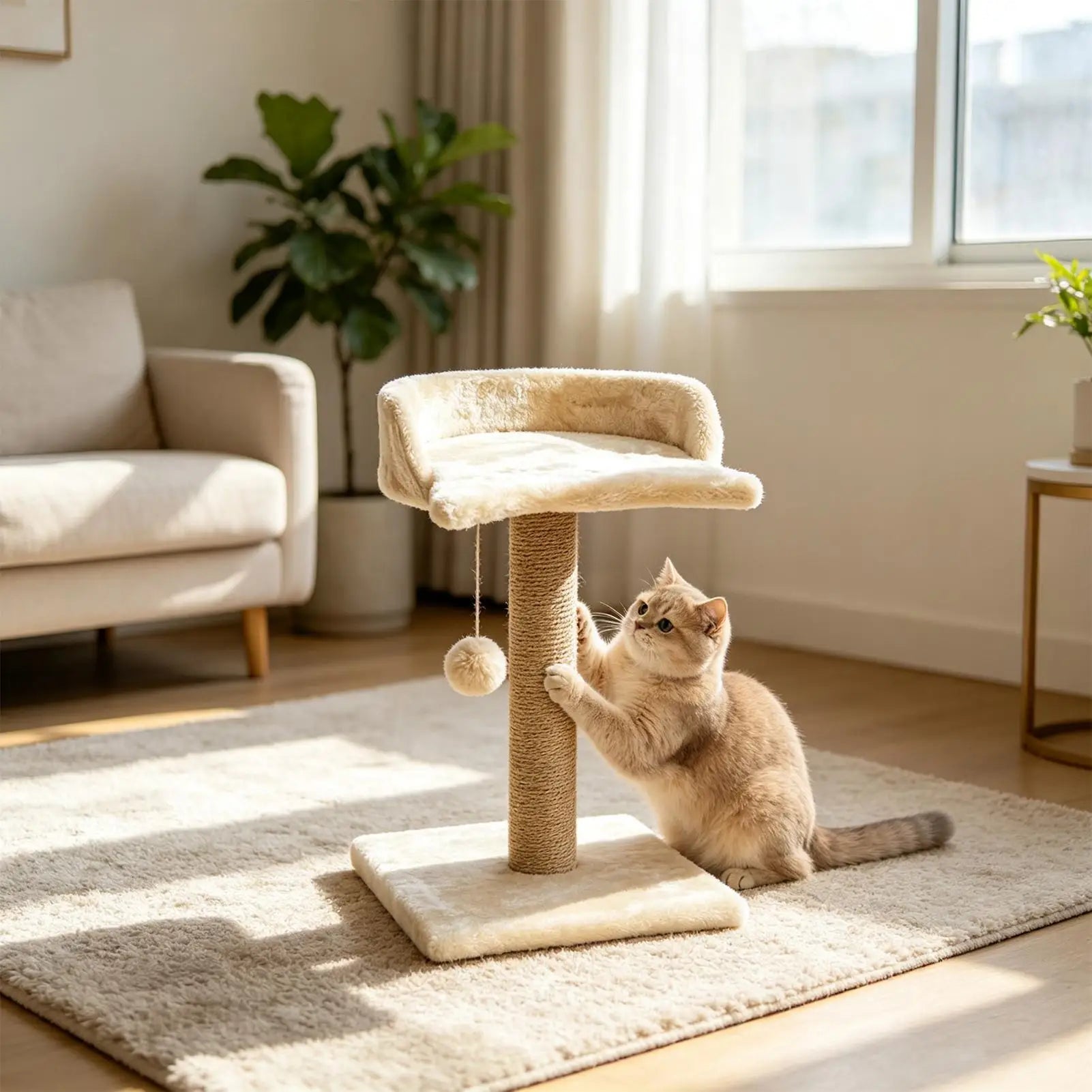 Cat Scratcher Tall Interactive Tower Plush Ball Ornament Post Indoor