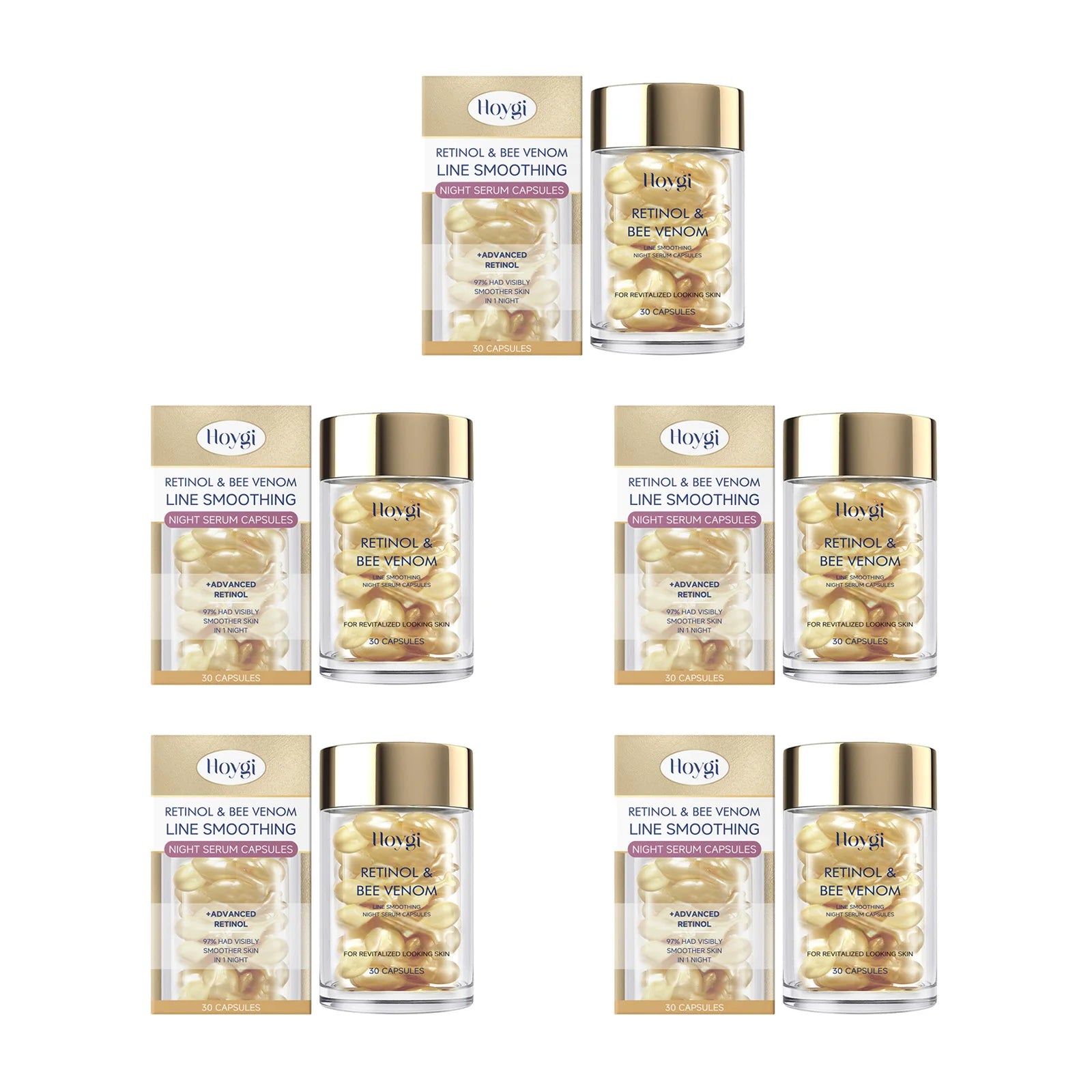 Retinol Bee Venom Anti-Aging Night Serum Capsules | Hoygi Anti-Aging Face Serum Zpaxo 5 x 30pcs Boxed