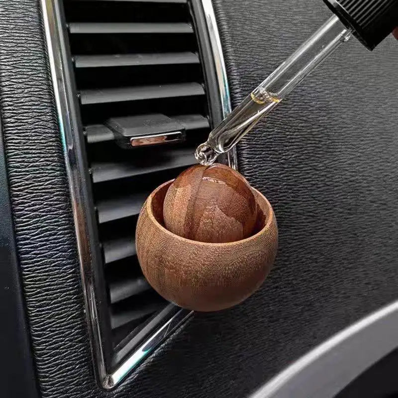 Spherical Wooden Car Essential Oil Diffuser Aromatherapy Clip