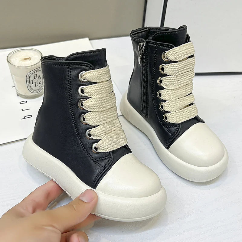 Vintage Designer Children Shoes Fashion Platform Black Leather Casual Zpaxo