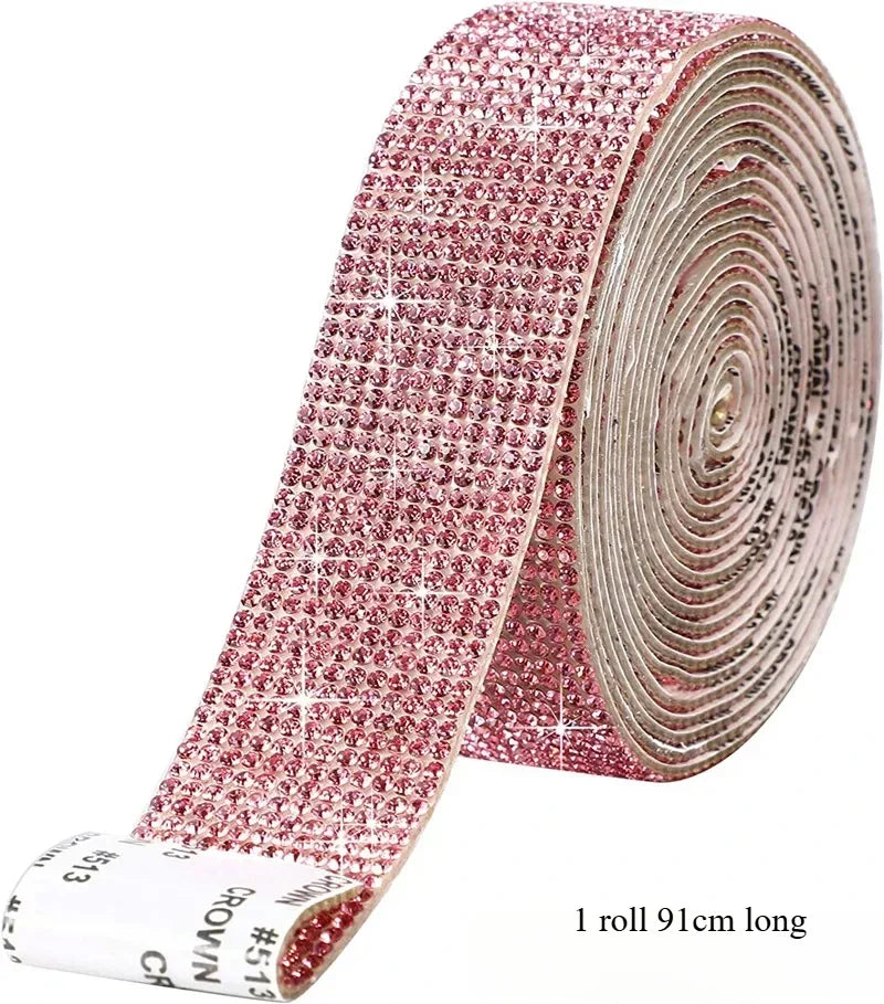 Self Adhesive Crystal Rhinestone Sticker Diamond Ribbon DIY Sticker Rhinestones for Arts Crafts, DIY Event Car Phone Decoration Zpaxo Light Pink width1.35cm