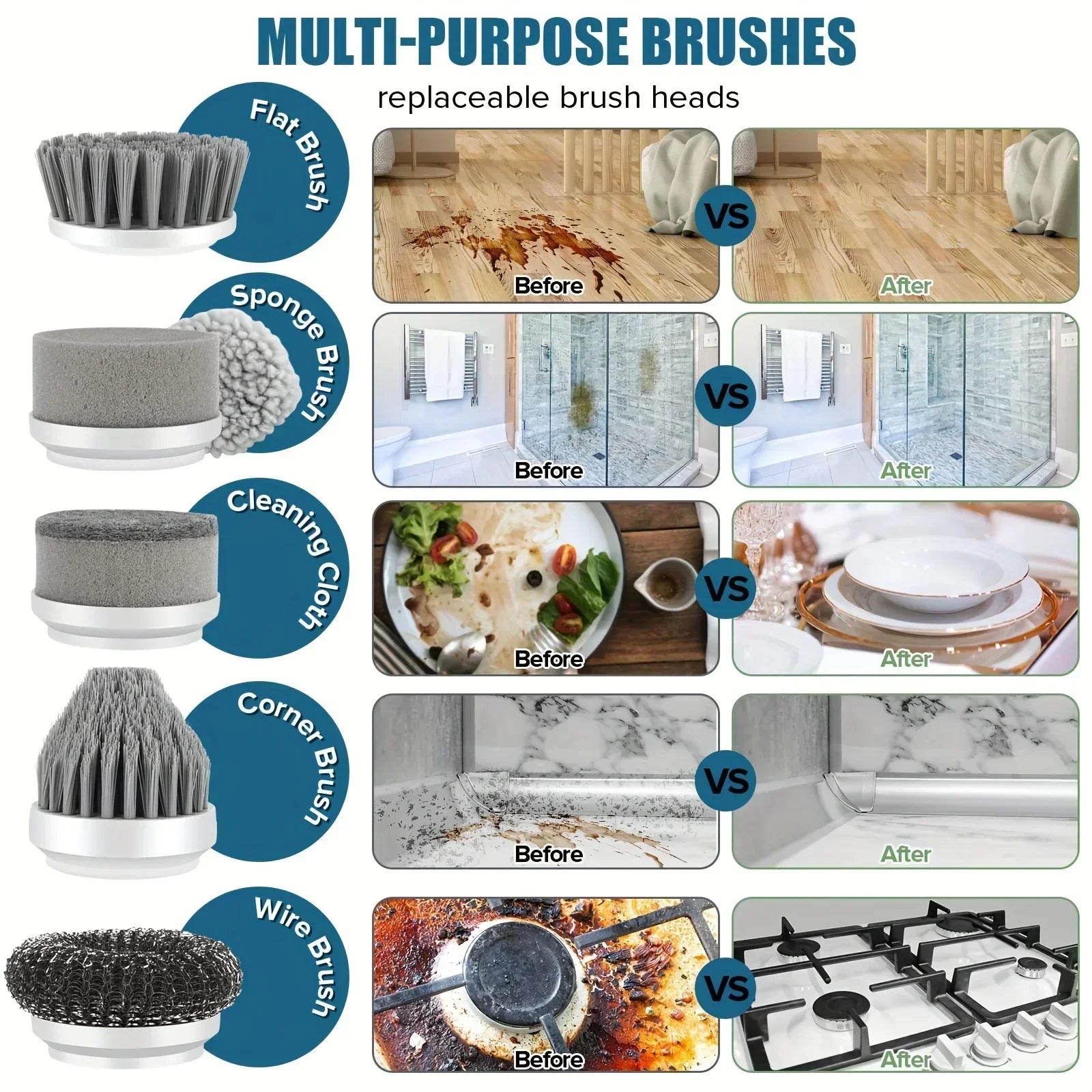 Electric Spin Scrubber Cordless 6 Replaceable Brush Heads Cleaning