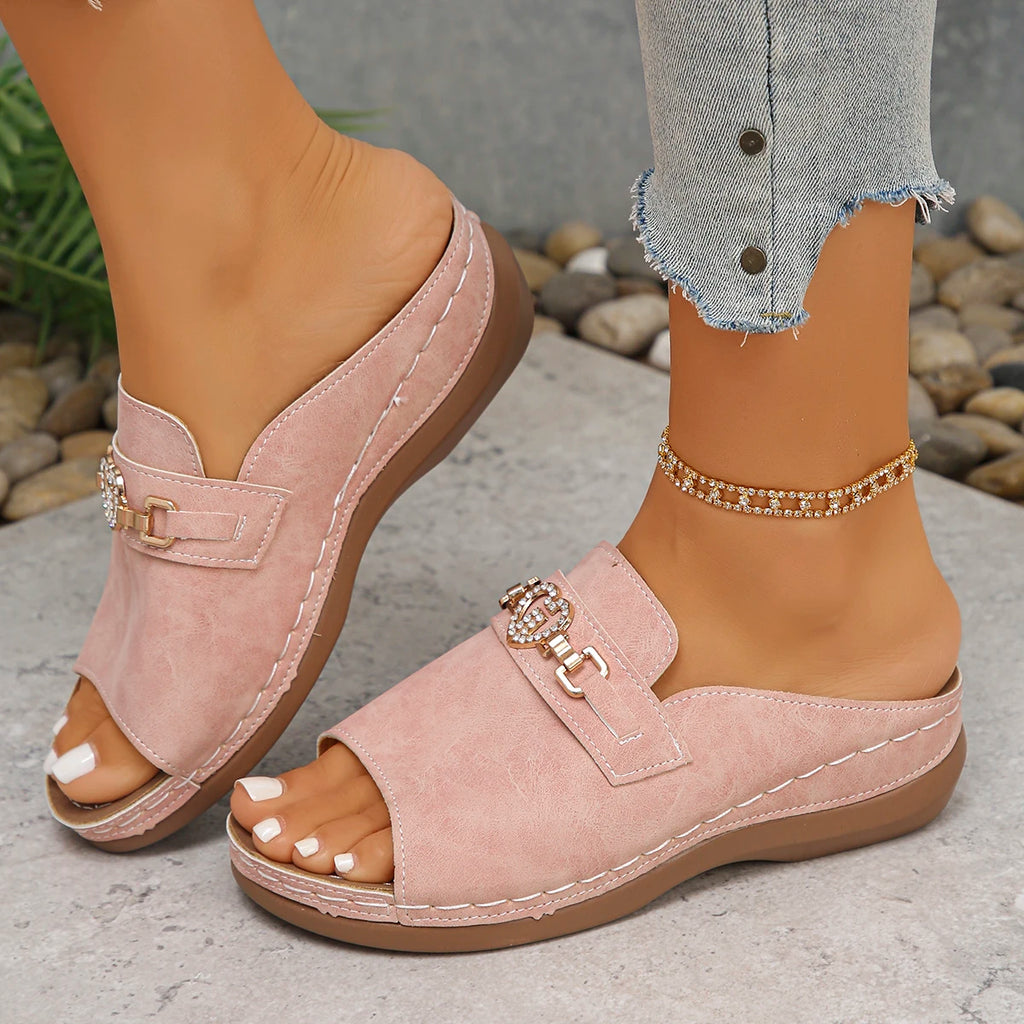 2025 Women Slippers Casual Thick Heel Sandals Large Size Metal Buckle Fish Mouth Slippers Fashionable Roman Shoes Slides Women Zpaxo Pink 43