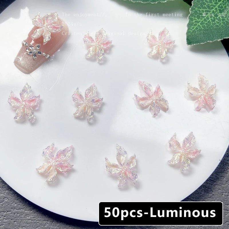 Mixed 3D Resin Gradient Colorful Transparent Luminous Lily Nail Art Decoration Bizarre Style Flower Nail Charms for Manicure DIY Zpaxo 06 Pink