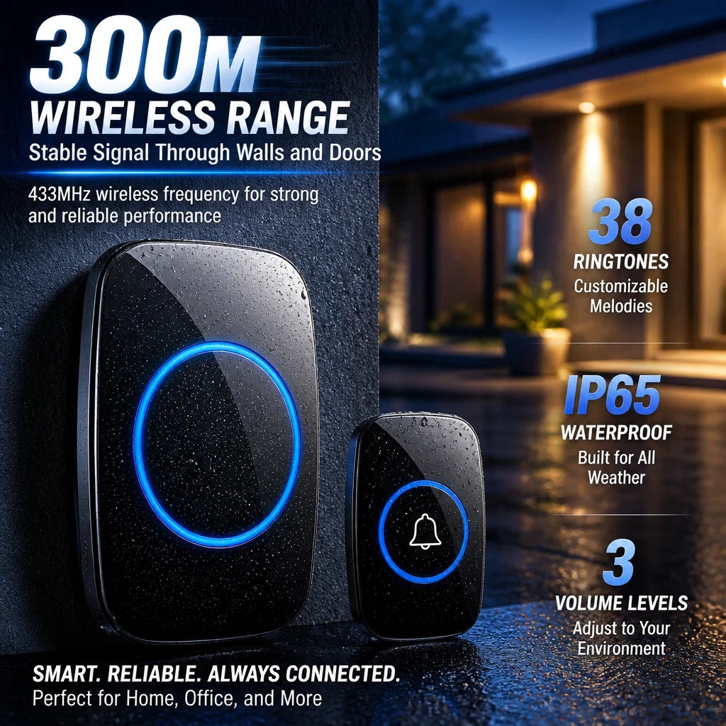 Wireless Waterproof Doorbell Kit Distinguish Front Rear Doors over 1000ft Range 60 Chime 5 Levels Volume Control Door Bell Chime Zpaxo