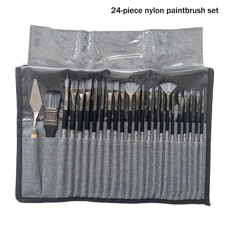 24 Nylon Brush Silver Gray Rod Pen Curtain Oil Gouache Artistic Zpaxo B