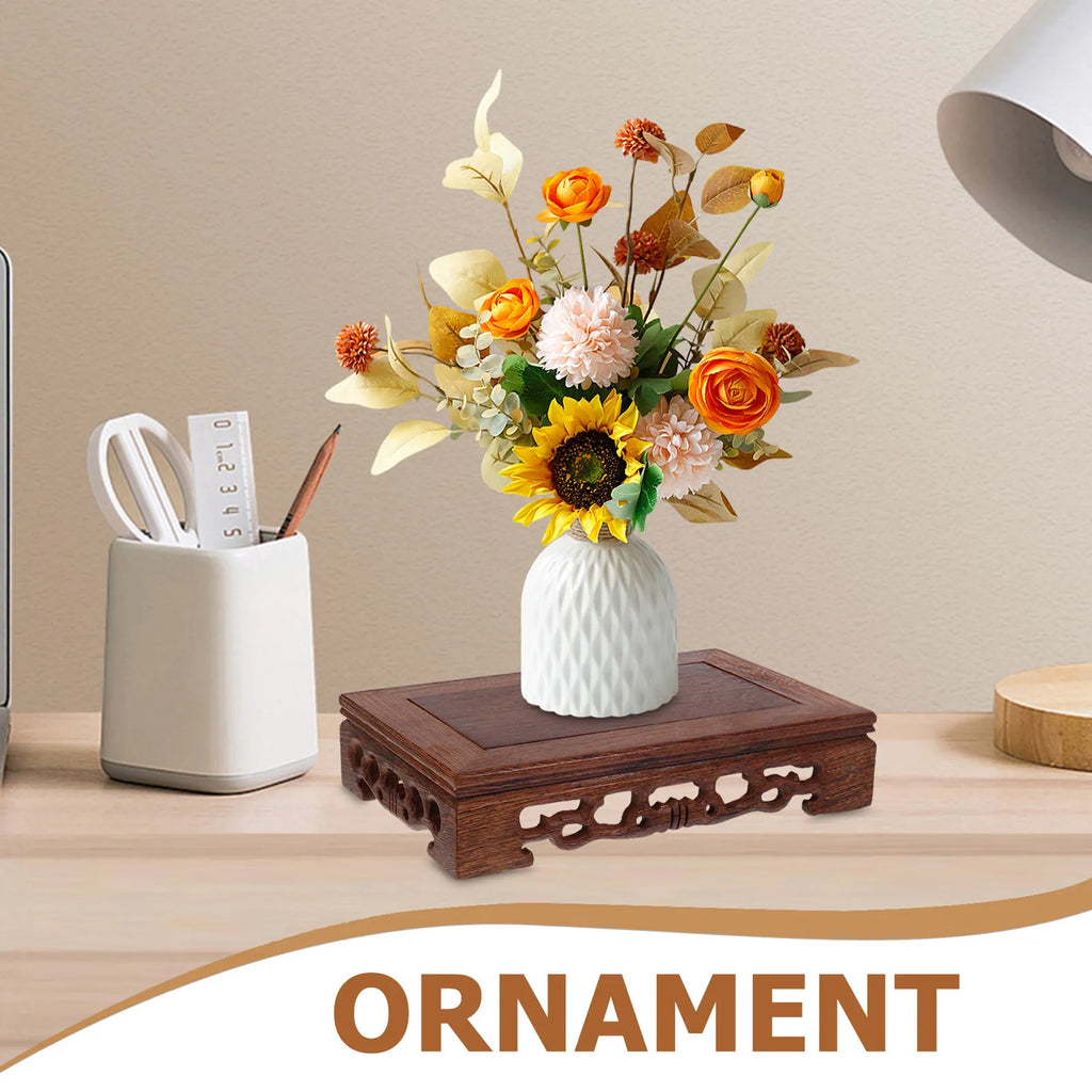 Wood Display Pedestal Rectangular Solid Base Ornament Vase Stone