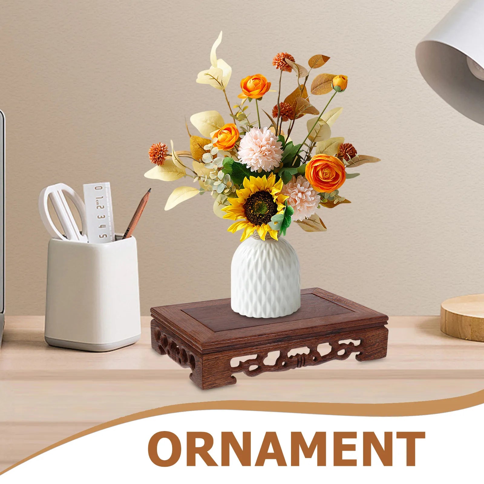 Wood Display Pedestal Rectangular Solid Base Ornament Vase Stone