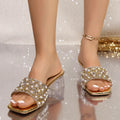 Women High Heels Sandals 2025 New Square Head Shallow Mouth Women Shoes Rhinestone Crystal Thick Heel Sandals Sandalias De Mujer Zpaxo Gold 39
