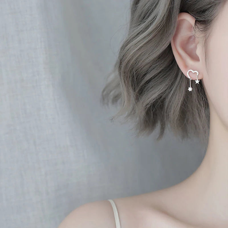 Heart Star Stud Earrings Fashion Double-shape Women Cute Daily Wear Zpaxo