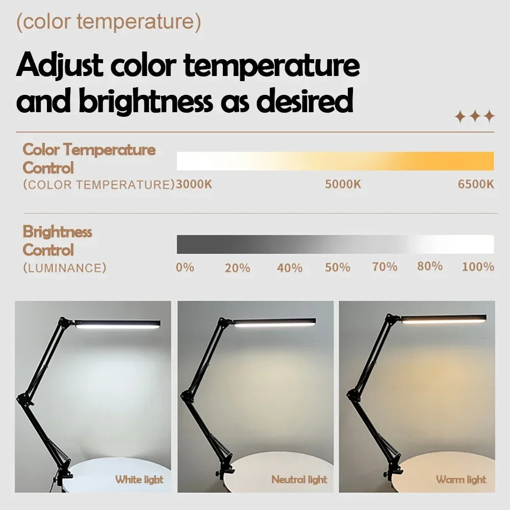 Eye-Caring LED Folding Metal Desk Lamp 3 Colors Adjustable 10 Brightness Levels Flexible Rotating Lamp Head for Home Reading PC Zpaxo