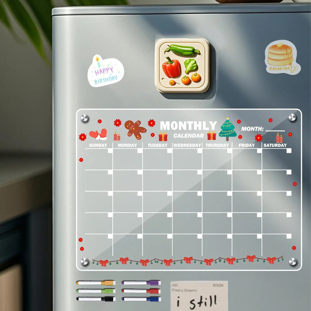 Acrylic Magnetic Board Writable 6 Marker Pens Monthly Planner Dorm