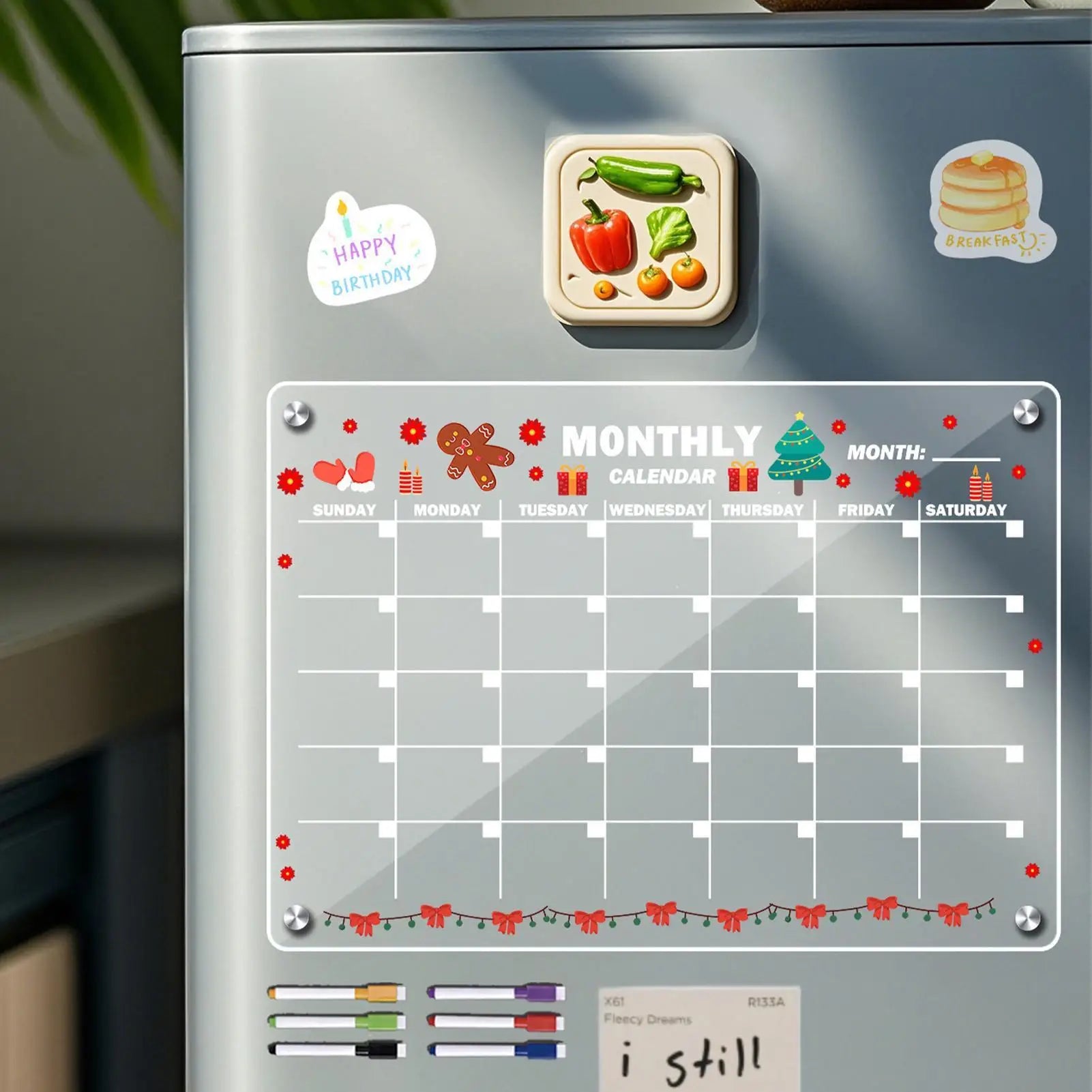Acrylic Magnetic Board Writable 6 Marker Pens Monthly Planner Dorm