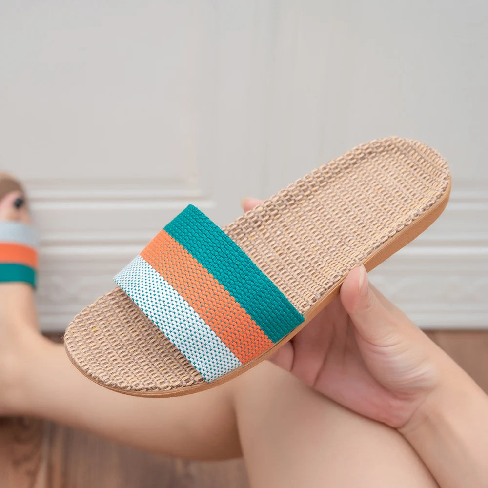 Summer Linen Women's Slippers Flat Sandals Home EVA Lightweight Shoes