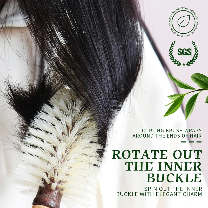 Personalized Boar Bristles Hair Brush Cork handle Round Barrel Hair Comb For Curling Anti Static Roller HairBrush Wood Combs Zpaxo