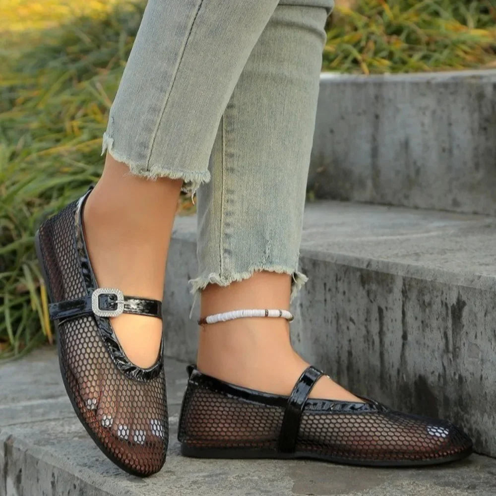 Round Head One Buckle Strap Ballet Shoes Women's Soft Bottom Flat
