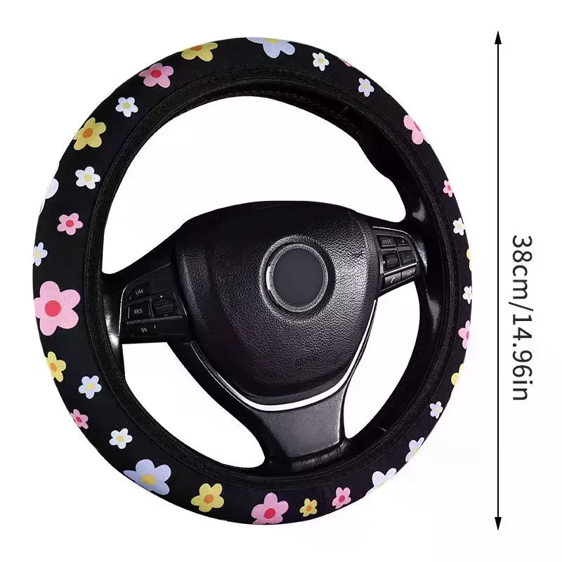 Floral Anti-Slip Universal Car Steering Wheel Cover 38cm