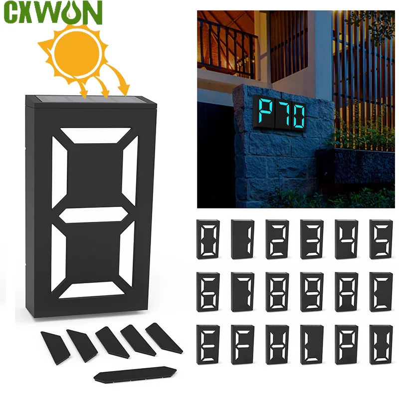 Solar LED Lights Outdoor Transform House DIY Door 0-9 Number Lamp RGB Zpaxo