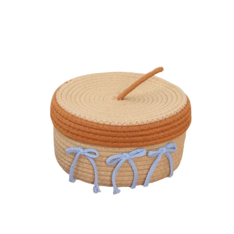 Cotton Rope Woven Storage Basket with Lid – Desktop Organizer Woven Storage Basket Zpaxo