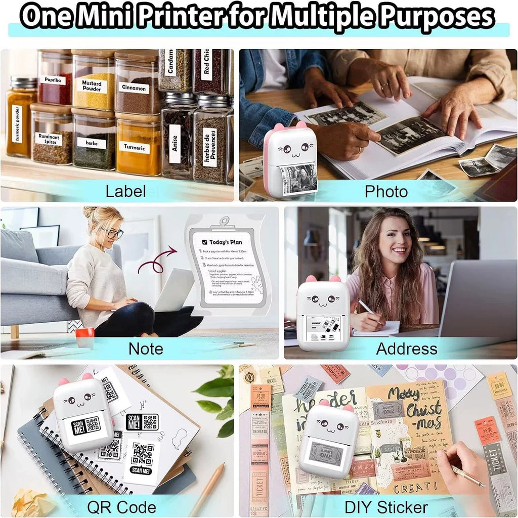 Mini Portable Thermal Printer Print Photo Pocket Label Printing Zpaxo