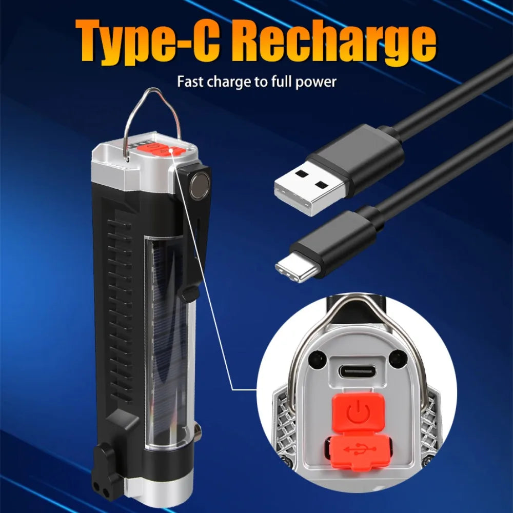 Rechargeable LED Work Light – Magnetic Hook COB Camping Torch