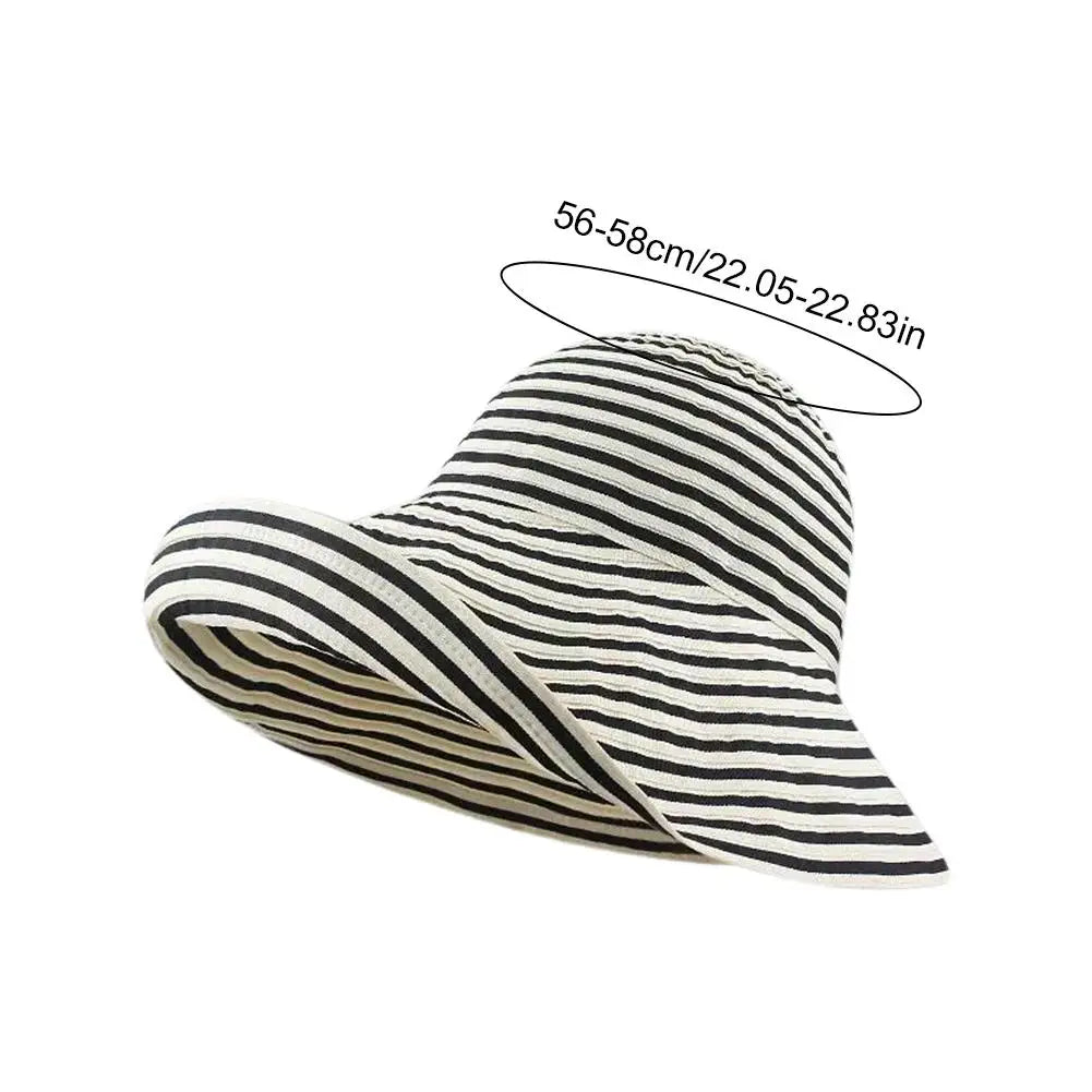 Retro Striped Wide Brim Fisherman Sun Hat UPF50+ Foldable Wide Brim Sun Hat Zpaxo