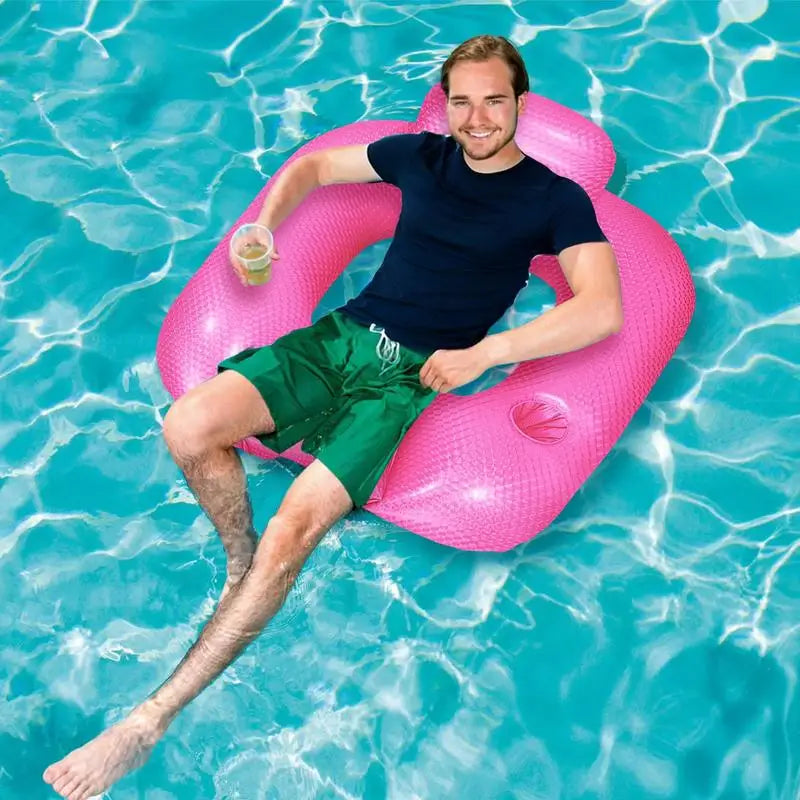Pool Lounger Float Swimming Inflatable Relaxing Bed Backrest Weather Zpaxo