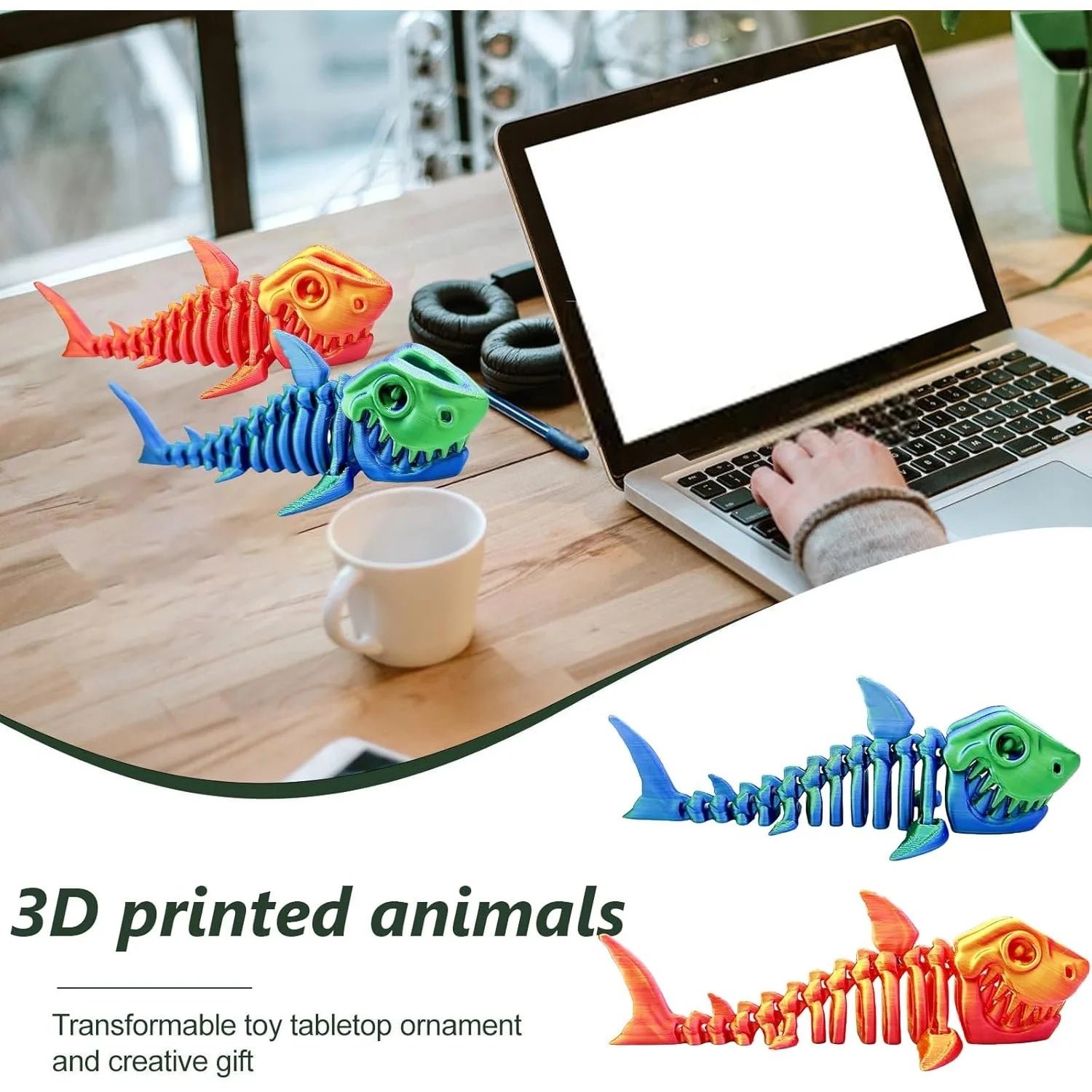3D Printed Shark Animals Flexible Adults Home Office Decor Stocking