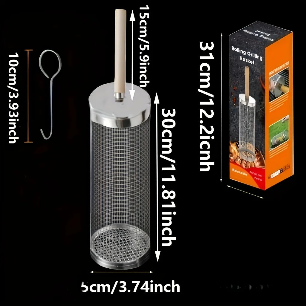 Rolling Grill Basket Detachable Handle 304 Stainless Steel Extra