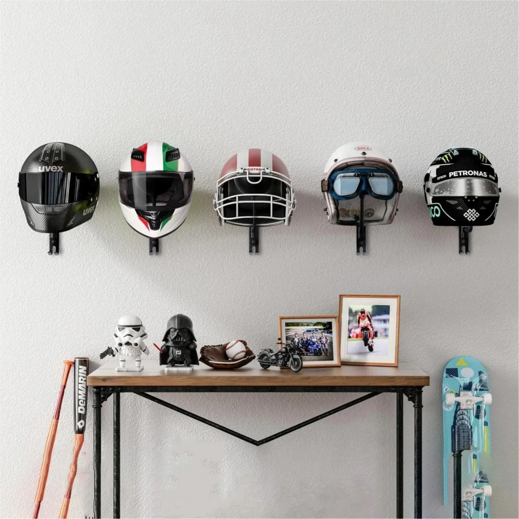 Wall Mount Motorcycle Helmet Holder 180°Rotation Football Bicycle Helmet Rack Helmet Display Hanger Stand for Caps With 2 Hooks Zpaxo