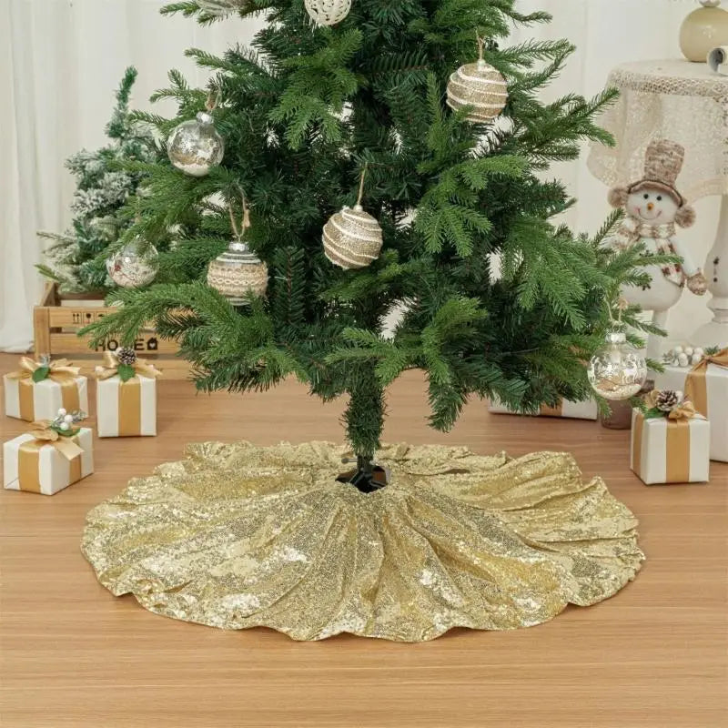 Sequined Christmas Base Cover Water Resistant Polyester Tree Skirt