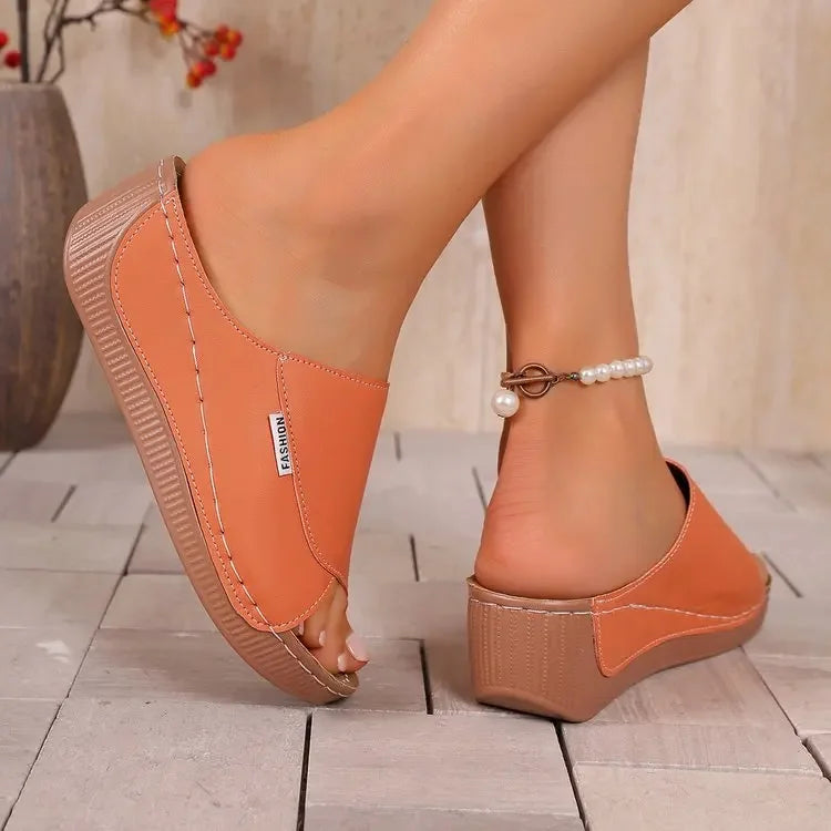 Women Slippers Thick Heel Slip-on Shoes 2025 Fish Mouth Slope Large Zpaxo Orange 40