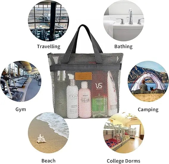 Mesh Shower Caddy Bag with Zipper – Quick-Dry Gym & Beach Bag