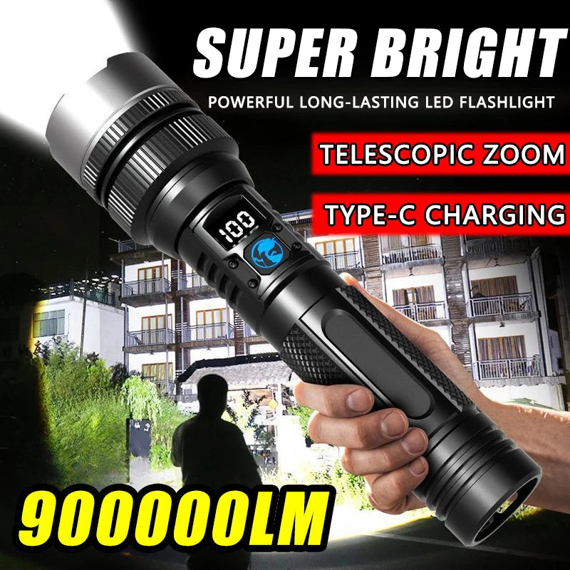 KDULIT LED Zoom Flashlight – Type-C Rechargeable, Digital Display