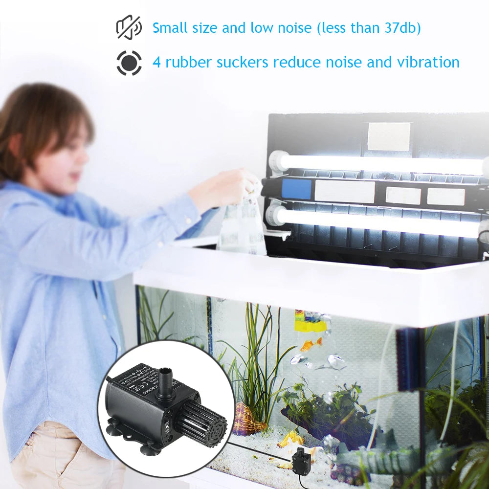 DC 5V 4.8W USB Ultra-quiet Mini Brushless Water Pump Waterproof Submersible Fountain Aquarium Circulating 300L/H Lift 300cm Zpaxo