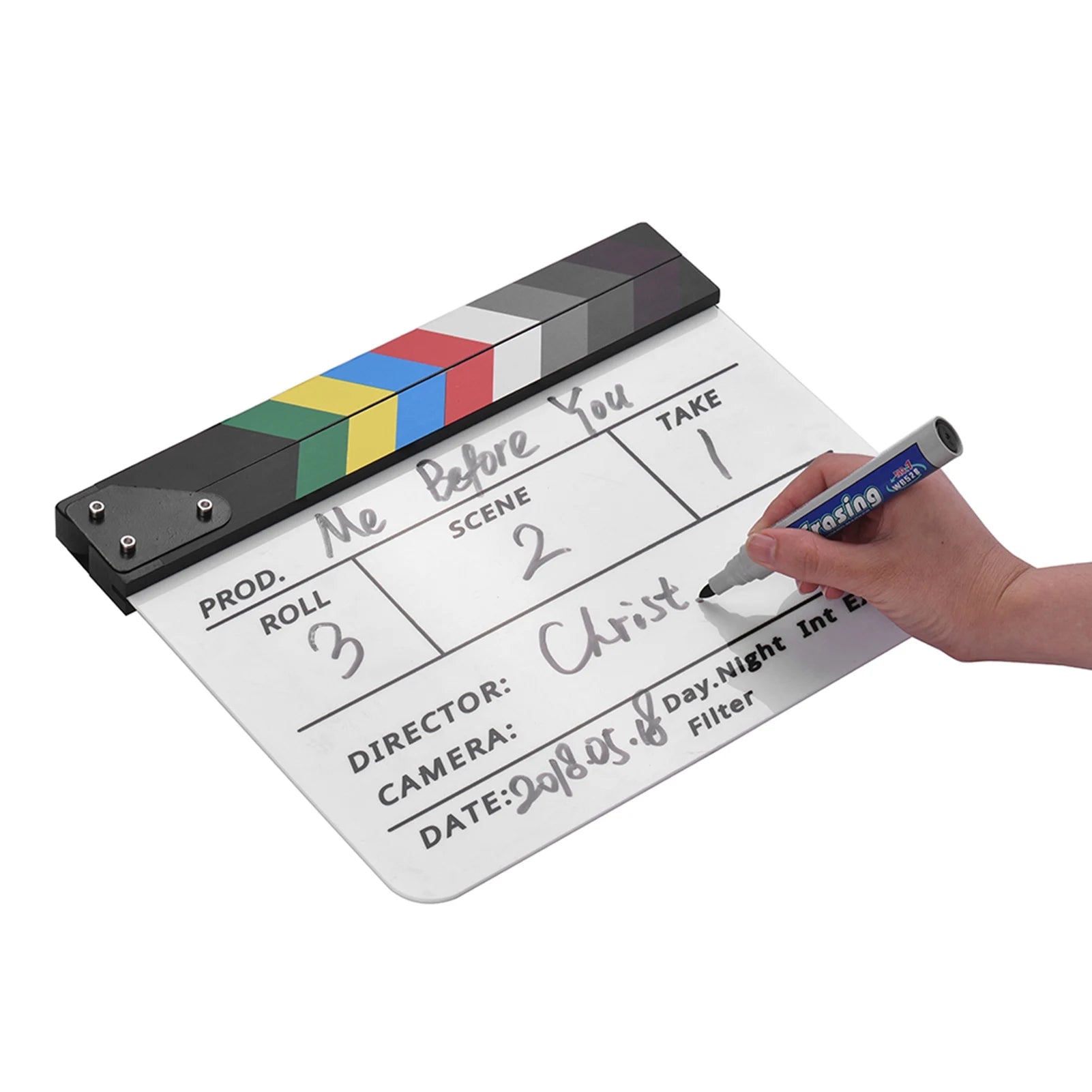 Professional Clapper Acrylic Clapboard Dry Erase TV Film Movie Director Cut Action Scene Clapper Board Slate with Pen Eraser Zpaxo