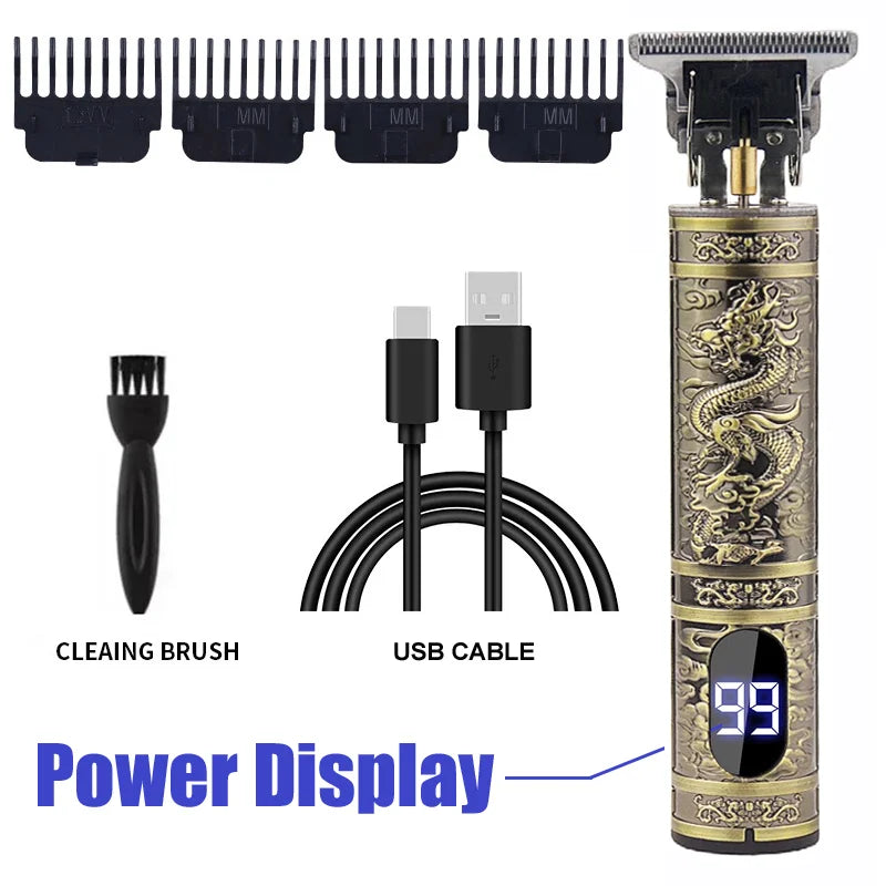 XMSJ T9 Cordless Vintage Hair Clipper – USB Rechargeable Trimmer Cordless Hair Clipper Zpaxo 067-Dragon