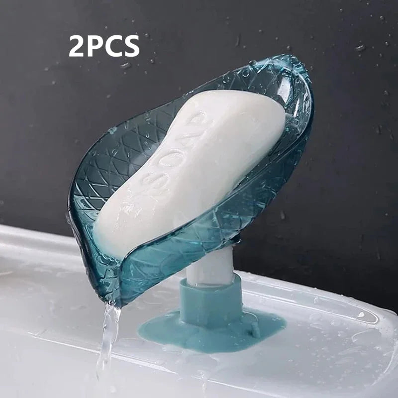 Leaf Design Drain Soap Box Suction Cup Decorative Plastic Self