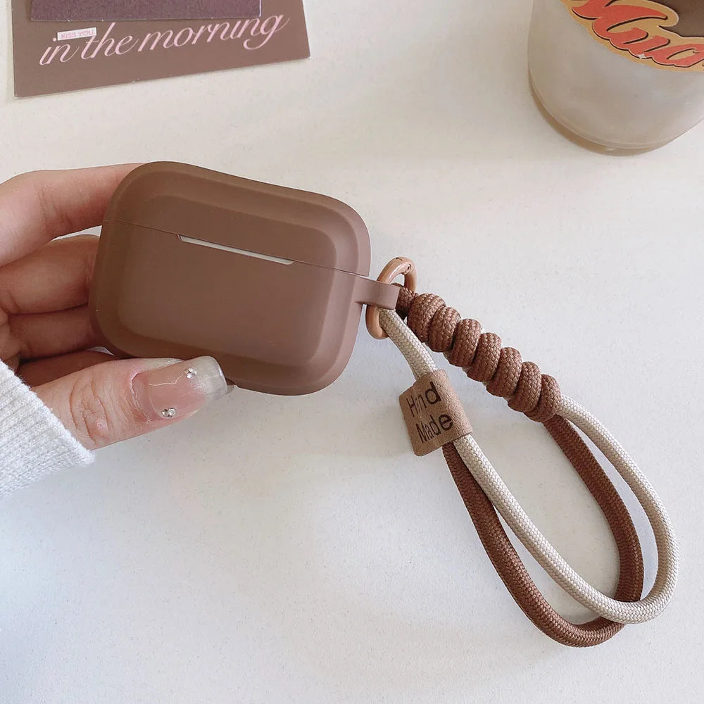 Silicone Earphone Case With Smiling Face Lanyard For Apple AirPods 4 3 2 1 Airpods Pro Milk Tea Color Headset Protective Cover Zpaxo Brown for Airpods 3